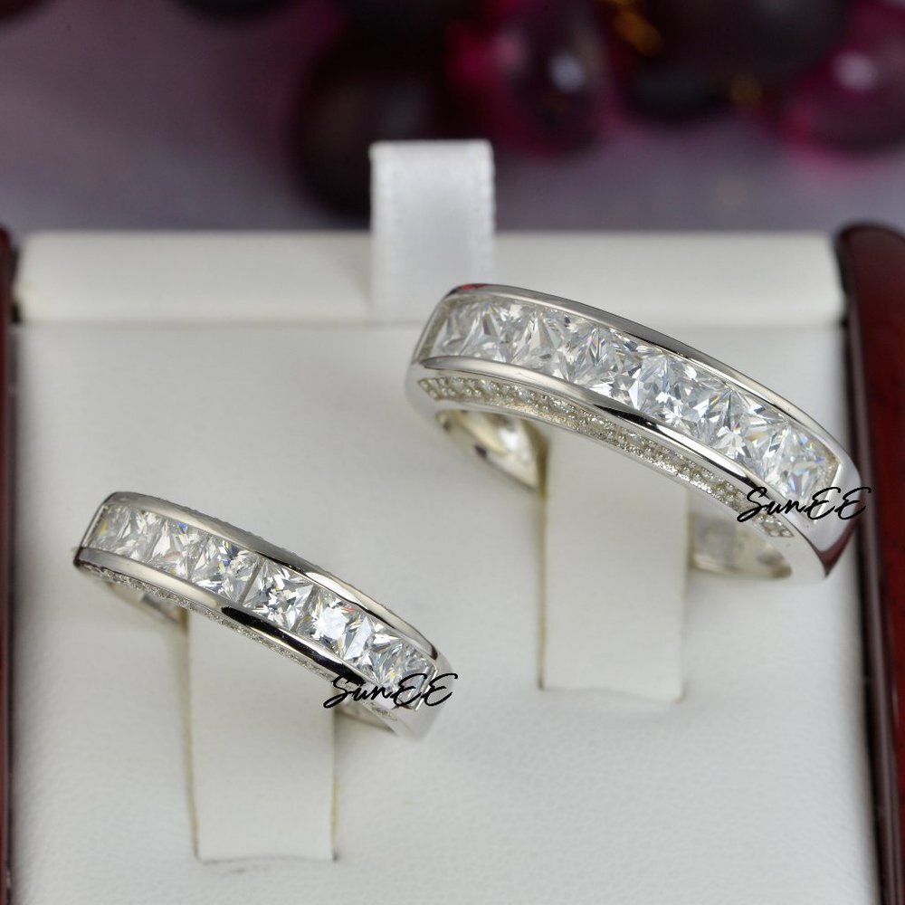NEW REAL 925 HIS HERS WEDDING BAND RING SET